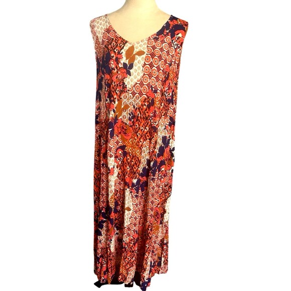 Woman Within Plus 18/20  Floral Boho Gauzy Rayon Maxi Sleeveless V Neck Sundress - Picture 1 of 8